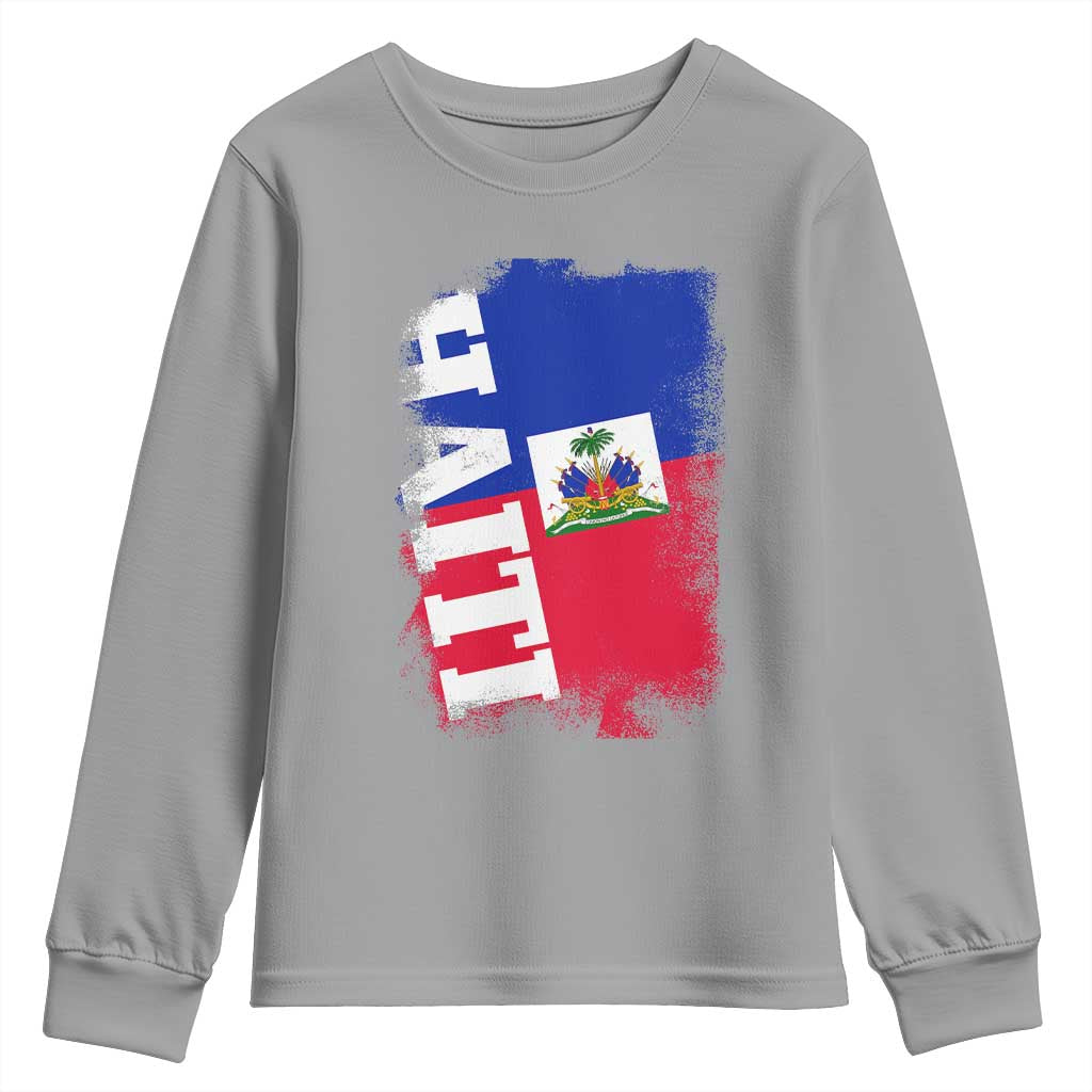Haiti Flag Distressed Flag Graphic Youth Sweatshirt Haitian Heritage Pride TS02 Sport Gray Print Your Wear