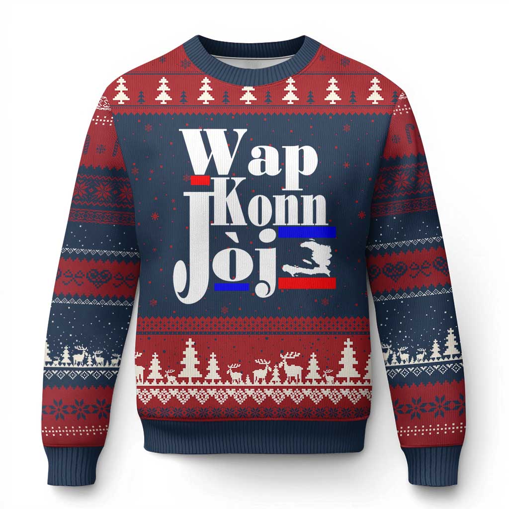 Wap Konn Joj Funny Haitian Creole Idiom Saying Ugly Christmas Sweater Haiti Heritage Pride TS02 Navy Red Print Your Wear