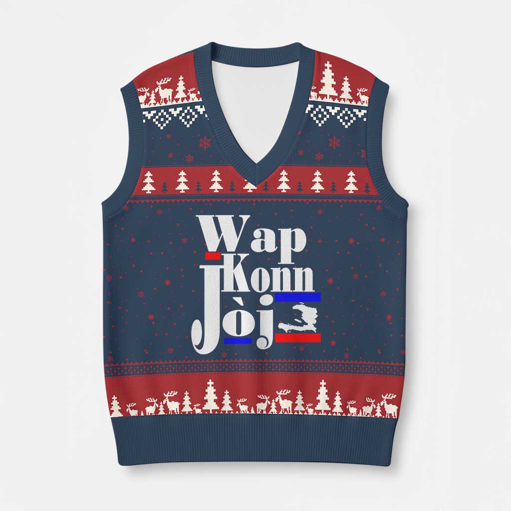 Wap Konn Joj Funny Haitian Creole Idiom Saying V-Neck Knit Sweater Vest Haiti Heritage Pride TS02 Navy Red Print Your Wear