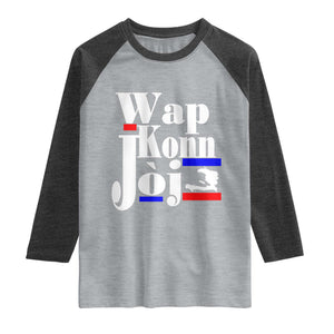 Wap Konn Joj Funny Haitian Creole Idiom Saying Raglan Shirt Haiti Heritage Pride TS02 Heather Gray Heather Charcoal Print Your Wear
