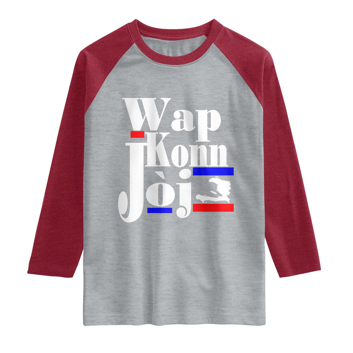 Wap Konn Joj Funny Haitian Creole Idiom Saying Raglan Shirt Haiti Heritage Pride TS02 Heather Gray Heather Red Print Your Wear