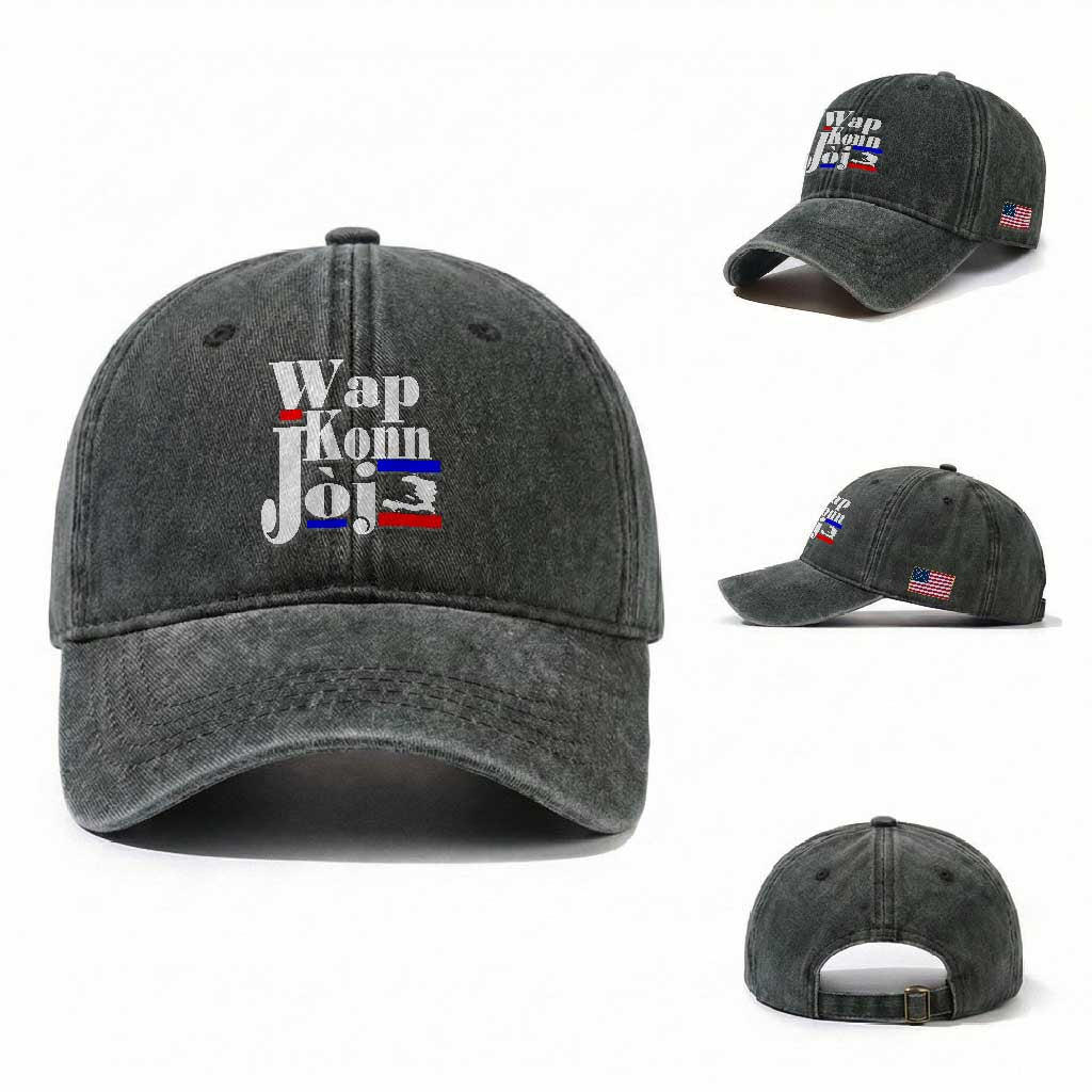 Wap Konn Joj Funny Haitian Creole Idiom Saying Washed Cotton Baseball Cap Haiti Heritage Pride TS02 Washed Cap Universal Fit Dark Green Print Your Wear
