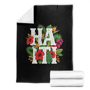 Haiti Tropical Floral Hibiscus Palm Leaves Island Graphic Throw Blanket Haitian Heritage Pride TS02 Black Print Your Wear
