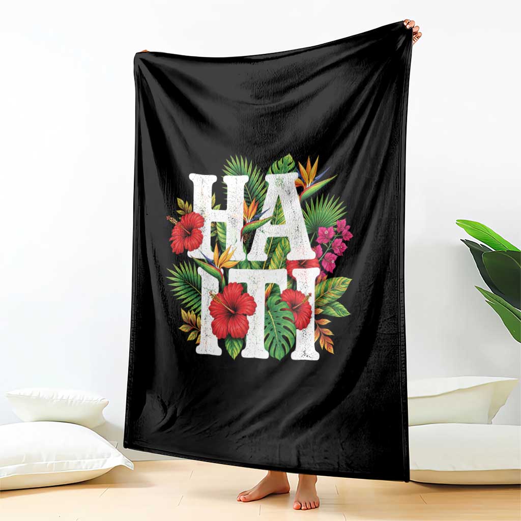 Haiti Tropical Floral Hibiscus Palm Leaves Island Graphic Throw Blanket Haitian Heritage Pride TS02 Print Your Wear