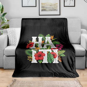 Haiti Tropical Floral Hibiscus Palm Leaves Island Graphic Throw Blanket Haitian Heritage Pride TS02 Print Your Wear