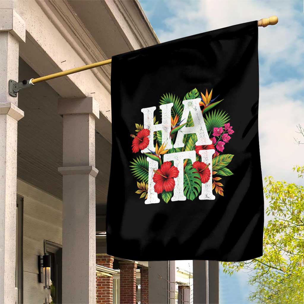 Haiti Tropical Floral Hibiscus Palm Leaves Island Graphic Garden Flag Haitian Heritage Pride TS02 Print Your Wear