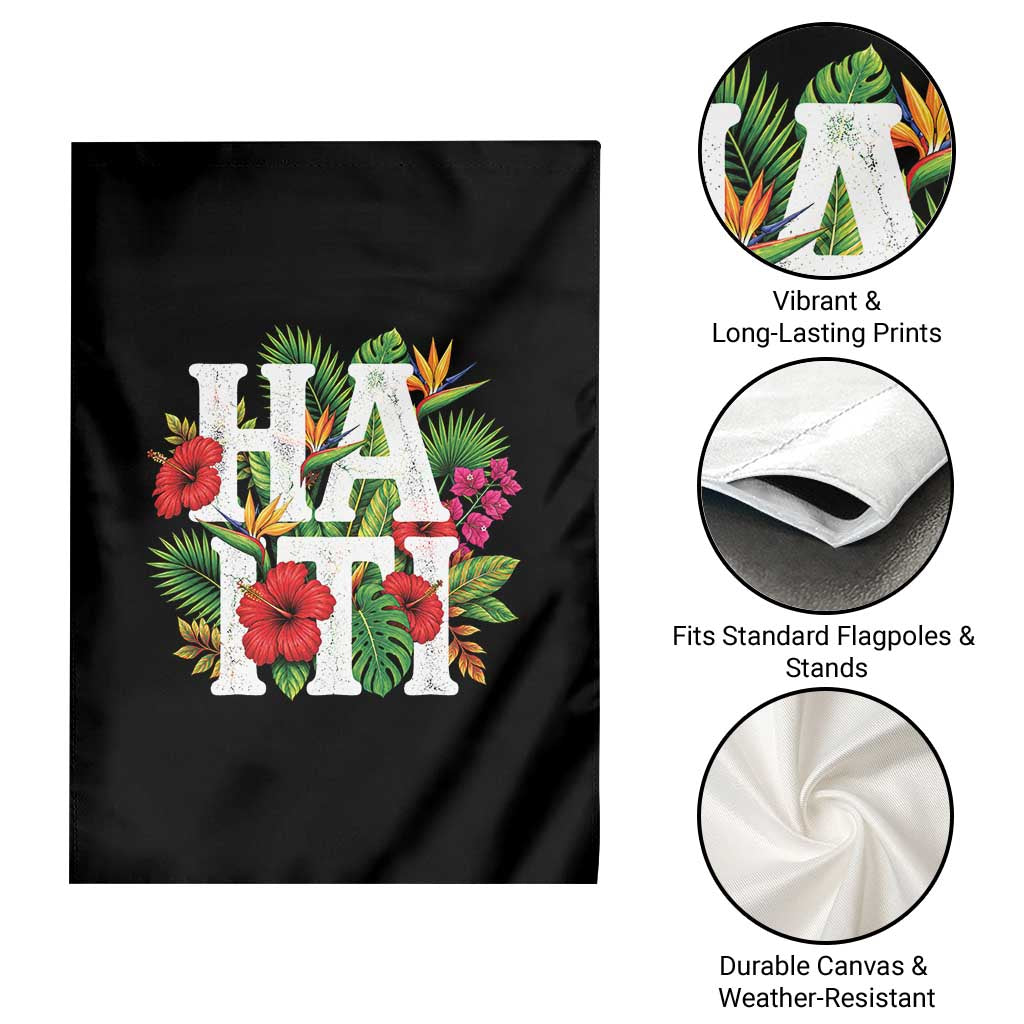 Haiti Tropical Floral Hibiscus Palm Leaves Island Graphic Garden Flag Haitian Heritage Pride TS02 Print Your Wear
