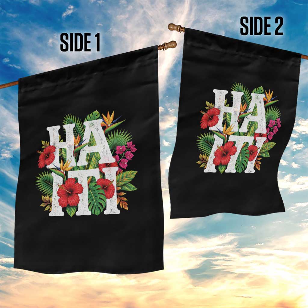 Haiti Tropical Floral Hibiscus Palm Leaves Island Graphic Garden Flag Haitian Heritage Pride TS02 Print Your Wear