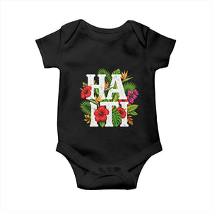 Haiti Tropical Floral Hibiscus Palm Leaves Island Graphic Baby Onesie Haitian Heritage Pride TS02 Black Print Your Wear