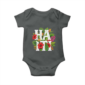Haiti Tropical Floral Hibiscus Palm Leaves Island Graphic Baby Onesie Haitian Heritage Pride TS02 Dark Heather Print Your Wear