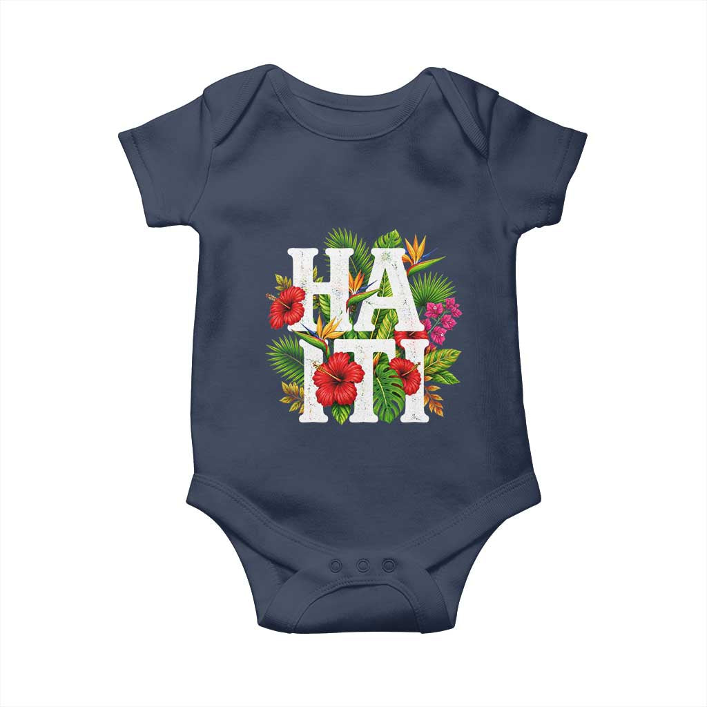 Haiti Tropical Floral Hibiscus Palm Leaves Island Graphic Baby Onesie Haitian Heritage Pride TS02 Navy Print Your Wear
