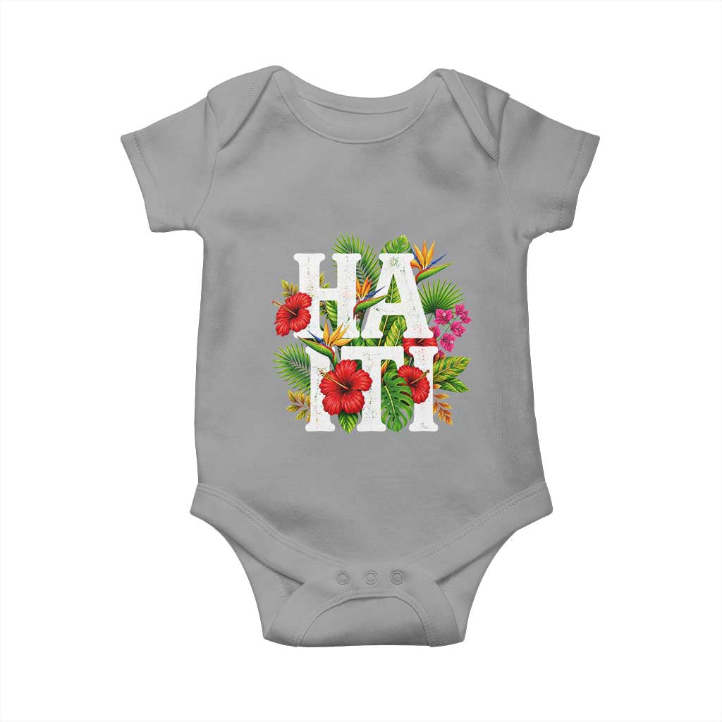 Haiti Tropical Floral Hibiscus Palm Leaves Island Graphic Baby Onesie Haitian Heritage Pride TS02 Sport Gray Print Your Wear