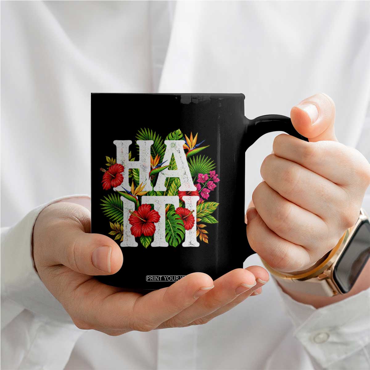 Haiti Tropical Floral Hibiscus Palm Leaves Island Graphic Coffee Mug Haitian Heritage Pride TS02 Print Your Wear