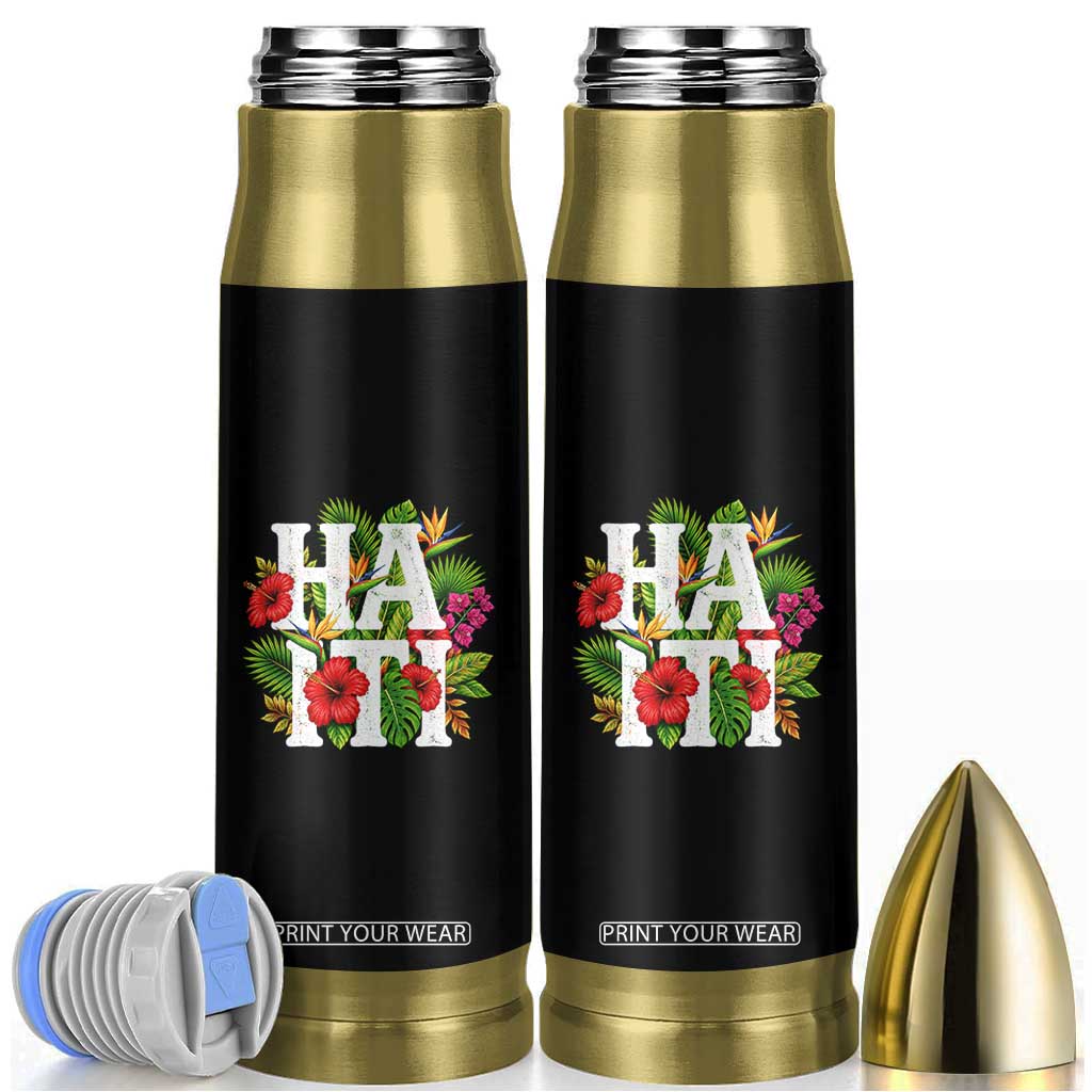 Haiti Tropical Floral Hibiscus Palm Leaves Island Graphic Bullet Tumbler Haitian Heritage Pride TS02 Black Print Your Wear