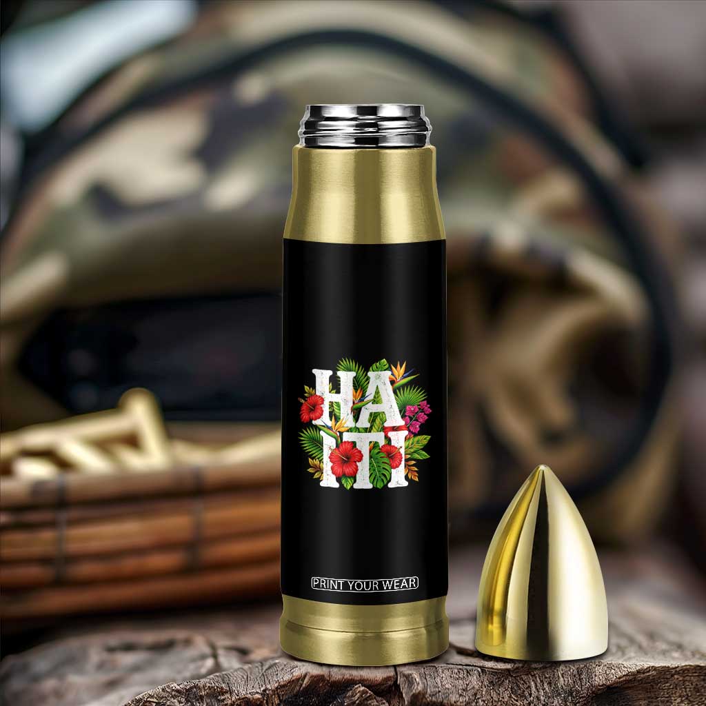Haiti Tropical Floral Hibiscus Palm Leaves Island Graphic Bullet Tumbler Haitian Heritage Pride TS02 Print Your Wear
