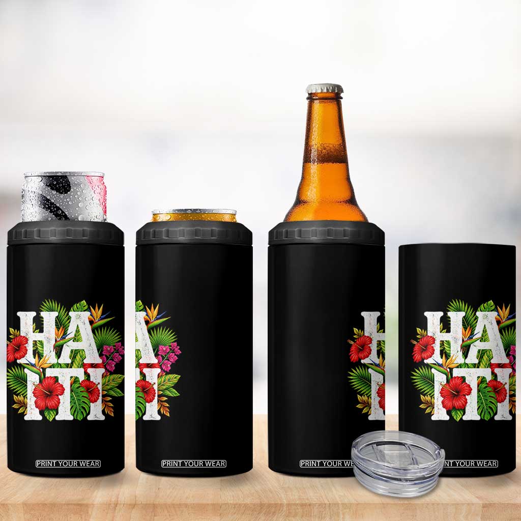 Haiti Tropical Floral Hibiscus Palm Leaves Island Graphic 4 in 1 Can Cooler Tumbler Haitian Heritage Pride TS02 Print Your Wear