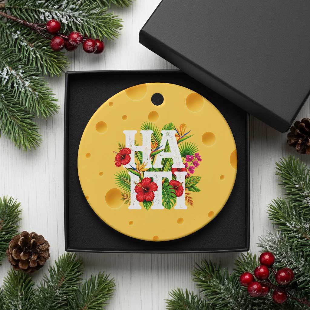 Haiti Tropical Floral Hibiscus Palm Leaves Island Graphic Ceramic Ornament Haitian Heritage Pride TS02 1pc Yellow Cheese Print Your Wear