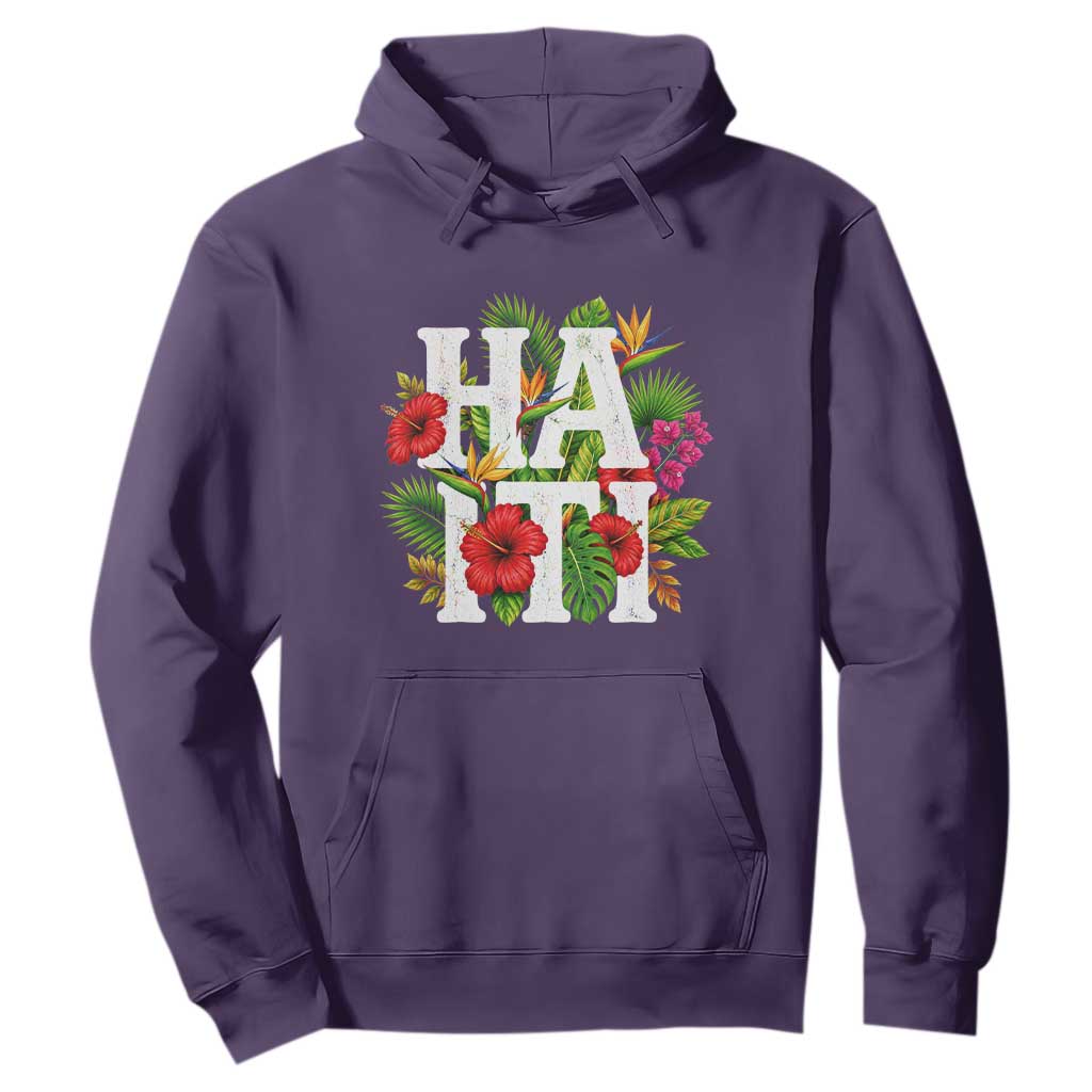 Haiti Tropical Floral Hibiscus Palm Leaves Island Graphic Hoodie Haitian Heritage Pride TS02 Purple Print Your Wear