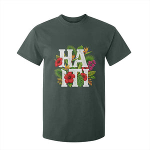 Haiti Tropical Floral Hibiscus Palm Leaves Island Graphic T Shirt For Kid Haitian Heritage Pride TS02 Dark Forest Green Print Your Wear