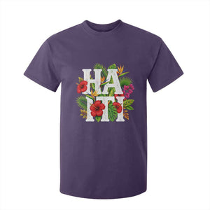Haiti Tropical Floral Hibiscus Palm Leaves Island Graphic T Shirt For Kid Haitian Heritage Pride TS02 Purple Print Your Wear