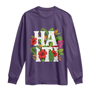 Haiti Tropical Floral Hibiscus Palm Leaves Island Graphic Long Sleeve Shirt Haitian Heritage Pride TS02 Purple Print Your Wear