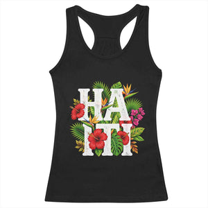 Haiti Tropical Floral Hibiscus Palm Leaves Island Graphic Racerback Tank Top Haitian Heritage Pride TS02 Black Print Your Wear
