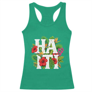 Haiti Tropical Floral Hibiscus Palm Leaves Island Graphic Racerback Tank Top Haitian Heritage Pride TS02 Irish Green Print Your Wear