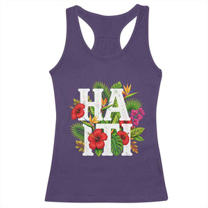 Haiti Tropical Floral Hibiscus Palm Leaves Island Graphic Racerback Tank Top Haitian Heritage Pride TS02 Purple Print Your Wear