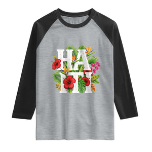 Haiti Tropical Floral Hibiscus Palm Leaves Island Graphic Raglan Shirt Haitian Heritage Pride TS02 Heather Gray Black Print Your Wear