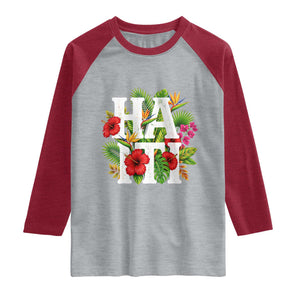 Haiti Tropical Floral Hibiscus Palm Leaves Island Graphic Raglan Shirt Haitian Heritage Pride TS02 Heather Gray Heather Red Print Your Wear
