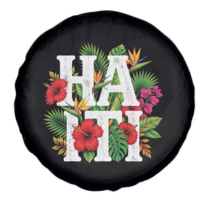 Haiti Tropical Floral Hibiscus Palm Leaves Island Graphic Spare Tire Cover Haitian Heritage Pride TS02 Print Your Wear