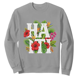 Haiti Tropical Floral Hibiscus Palm Leaves Island Graphic Sweatshirt Haitian Heritage Pride TS02 Sport Gray Print Your Wear