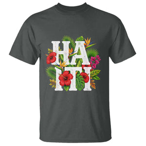 Haiti Tropical Floral Hibiscus Palm Leaves Island Graphic T Shirt Haitian Heritage Pride TS02 Dark Heather Print Your Wear