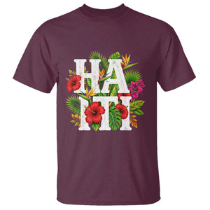 Haiti Tropical Floral Hibiscus Palm Leaves Island Graphic T Shirt Haitian Heritage Pride TS02 Maroon Print Your Wear