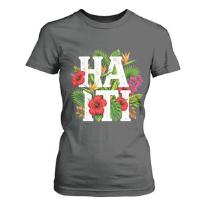 Haiti Tropical Floral Hibiscus Palm Leaves Island Graphic T Shirt For Women Haitian Heritage Pride TS02 Dark Heather Print Your Wear