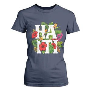 Haiti Tropical Floral Hibiscus Palm Leaves Island Graphic T Shirt For Women Haitian Heritage Pride TS02 Navy Print Your Wear
