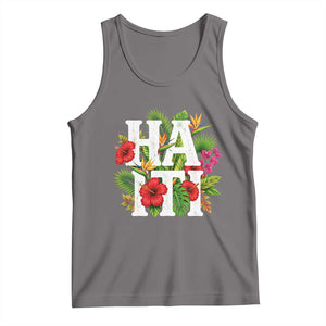 Haiti Tropical Floral Hibiscus Palm Leaves Island Graphic Tank Top Haitian Heritage Pride TS02 Deep Heather Print Your Wear