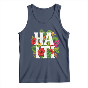 Haiti Tropical Floral Hibiscus Palm Leaves Island Graphic Tank Top Haitian Heritage Pride TS02 Navy Print Your Wear