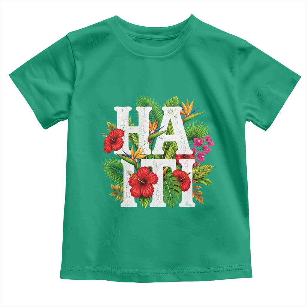 Haiti Tropical Floral Hibiscus Palm Leaves Island Graphic Toddler T Shirt Haitian Heritage Pride TS02 Irish Green Print Your Wear