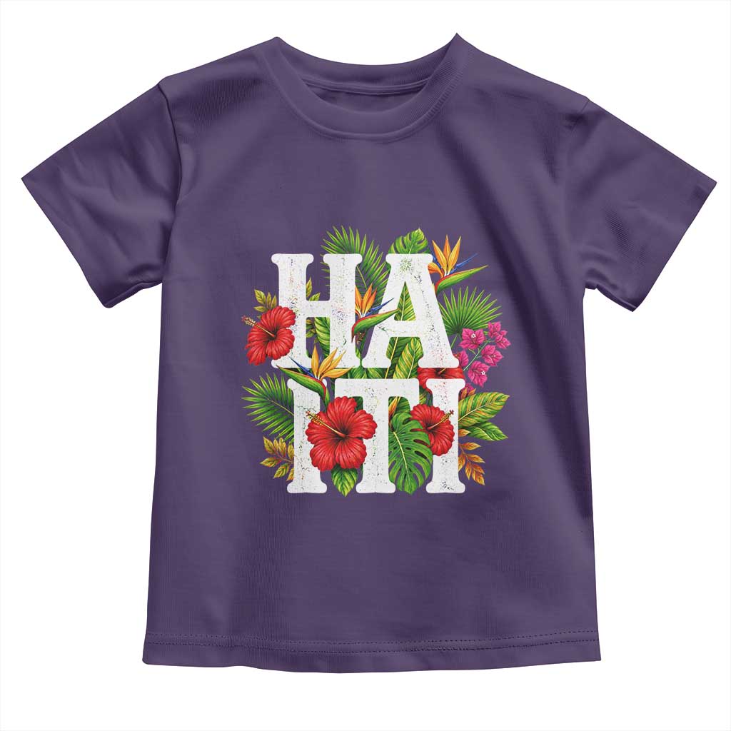 Haiti Tropical Floral Hibiscus Palm Leaves Island Graphic Toddler T Shirt Haitian Heritage Pride TS02 Purple Print Your Wear