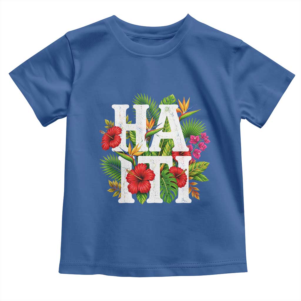 Haiti Tropical Floral Hibiscus Palm Leaves Island Graphic Toddler T Shirt Haitian Heritage Pride TS02 Royal Blue Print Your Wear