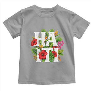 Haiti Tropical Floral Hibiscus Palm Leaves Island Graphic Toddler T Shirt Haitian Heritage Pride TS02 Sport Gray Print Your Wear
