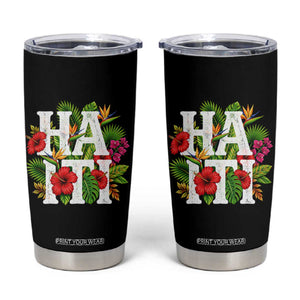 Haiti Tropical Floral Hibiscus Palm Leaves Island Graphic Tumbler Cup Haitian Heritage Pride TS02 Black Print Your Wear
