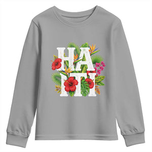 Haiti Tropical Floral Hibiscus Palm Leaves Island Graphic Youth Sweatshirt Haitian Heritage Pride TS02 Sport Gray Print Your Wear