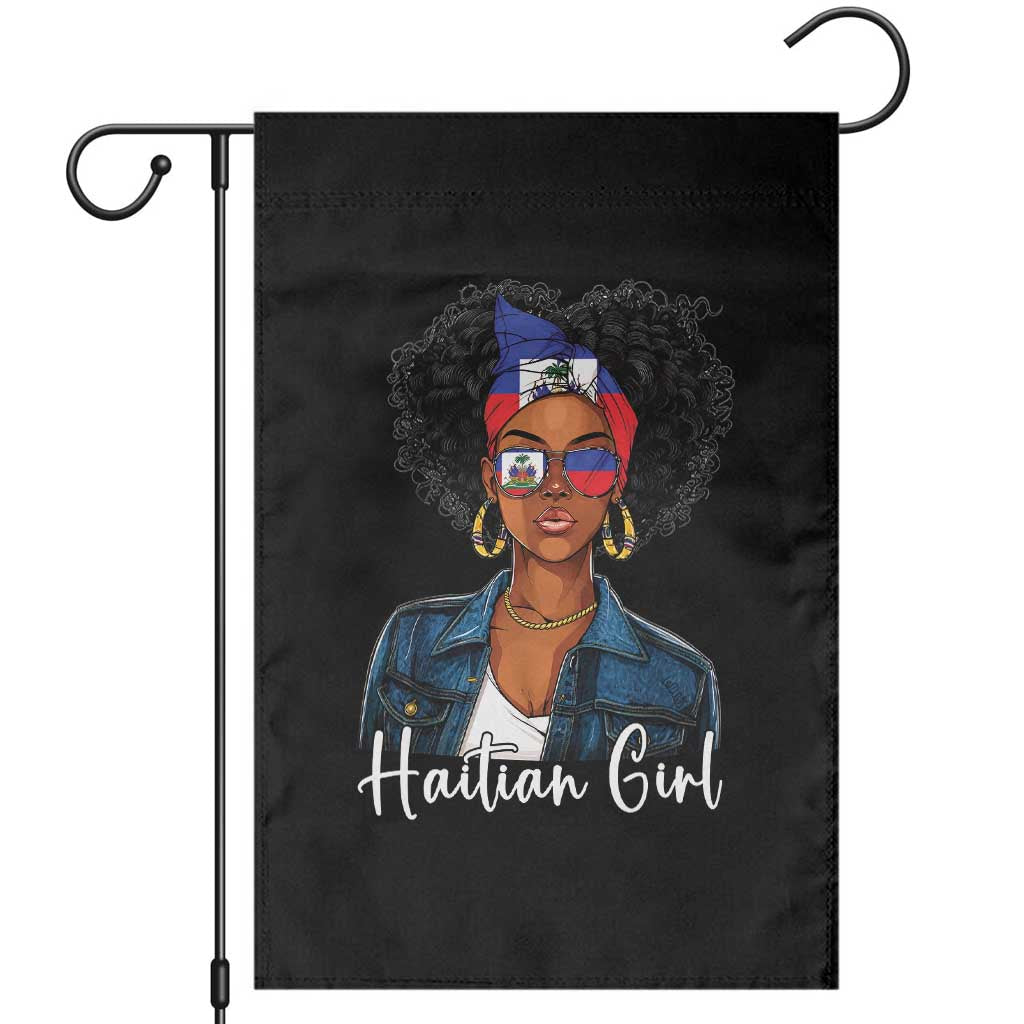 Proud Haitian Afro Girl in Denim Jacket Style Graphic Garden Flag Haiti Heritage Pride TS02 Black Print Your Wear
