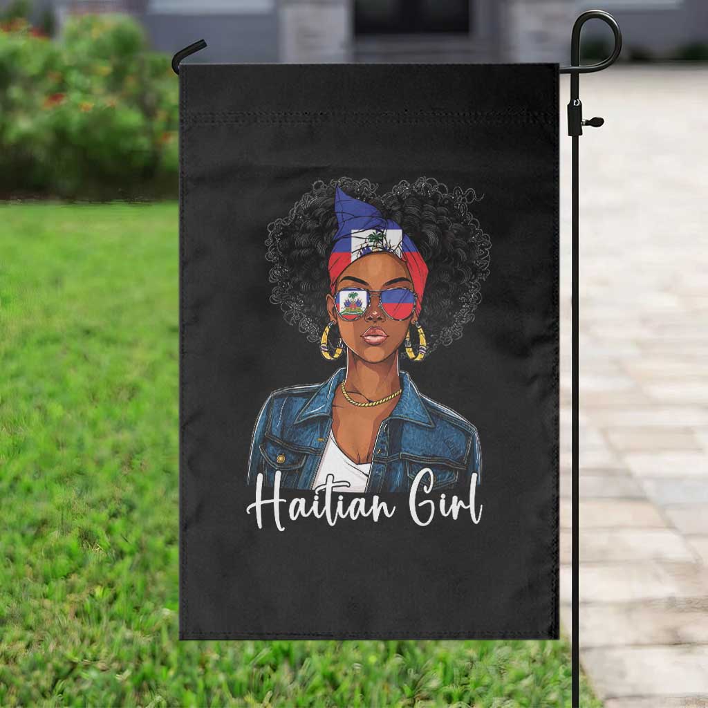 Proud Haitian Afro Girl in Denim Jacket Style Graphic Garden Flag Haiti Heritage Pride TS02 Print Your Wear