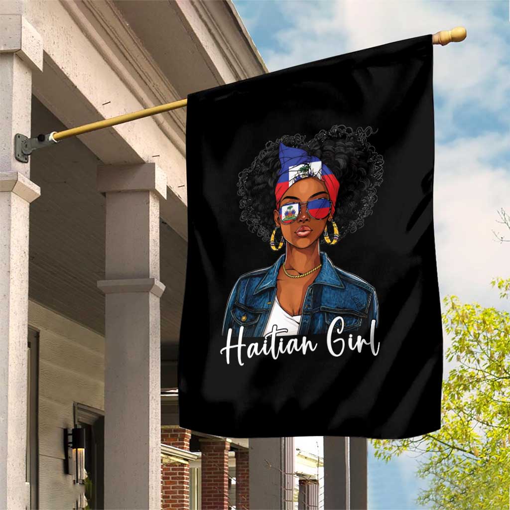 Proud Haitian Afro Girl in Denim Jacket Style Graphic Garden Flag Haiti Heritage Pride TS02 Print Your Wear