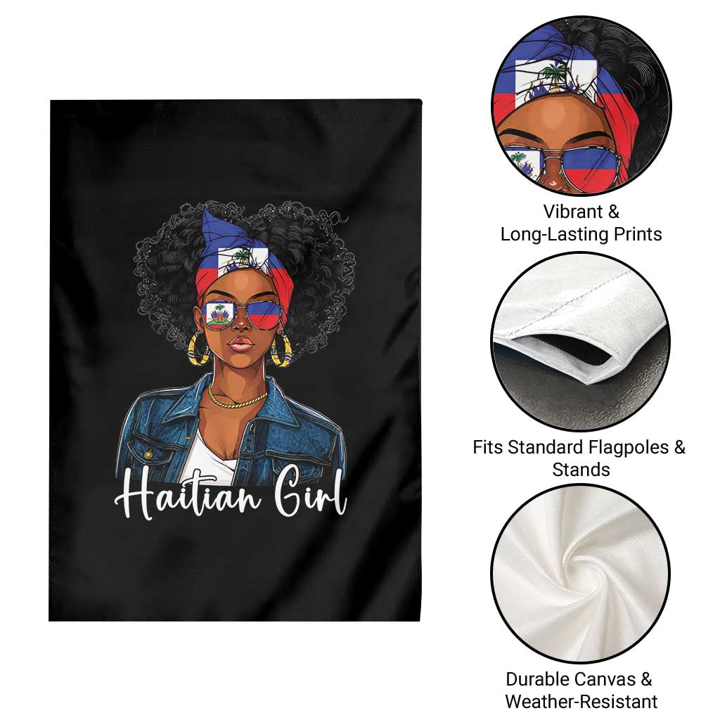 Proud Haitian Afro Girl in Denim Jacket Style Graphic Garden Flag Haiti Heritage Pride TS02 Print Your Wear