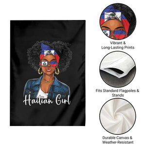 Proud Haitian Afro Girl in Denim Jacket Style Graphic Garden Flag Haiti Heritage Pride TS02 Print Your Wear