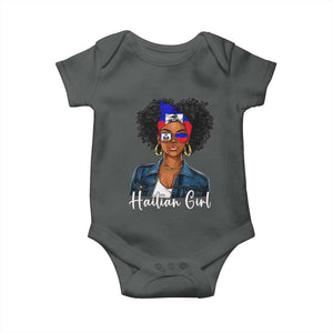 Proud Haitian Afro Girl in Denim Jacket Style Graphic Baby Onesie Haiti Heritage Pride TS02 Dark Heather Print Your Wear